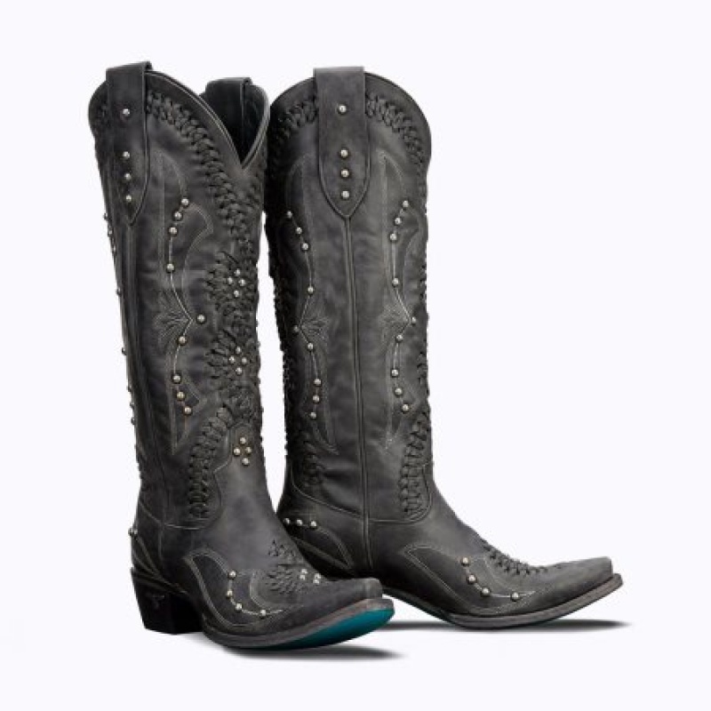 Lane Cossette Women's Boots Distressed Jet Black | 08941-GEQS