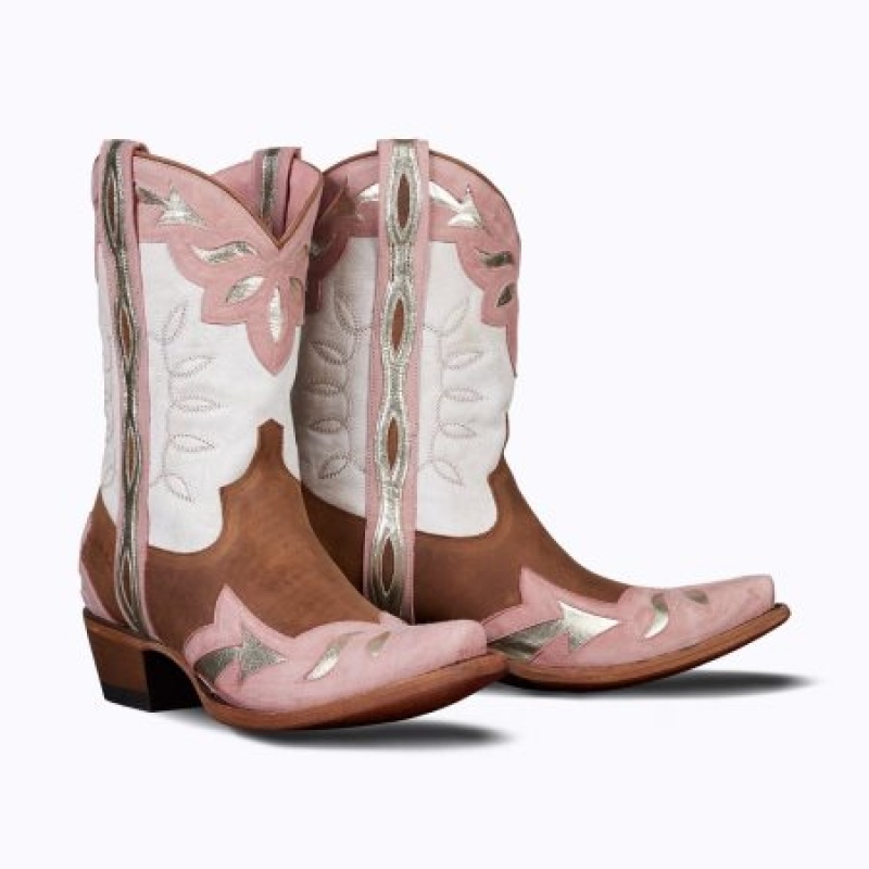 Lane Dime Store Cowgirl Women's Booties Ceramic Crackle / Blush / Champagne Metallic | 26397-WLZO