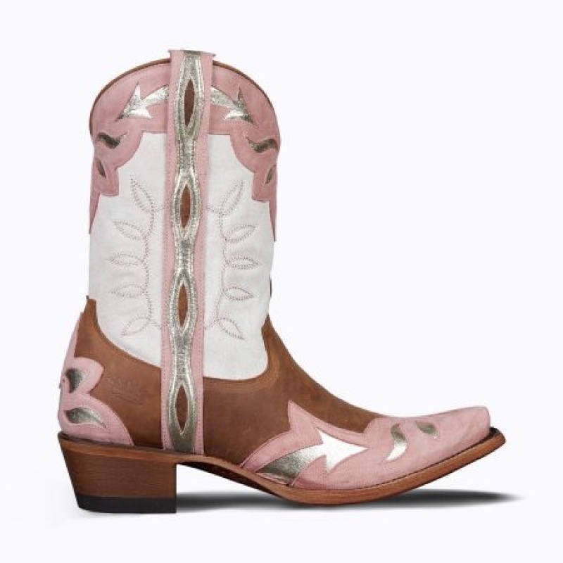 Lane Dime Store Cowgirl Women's Booties Ceramic Crackle / Blush / Champagne Metallic | 26397-WLZO