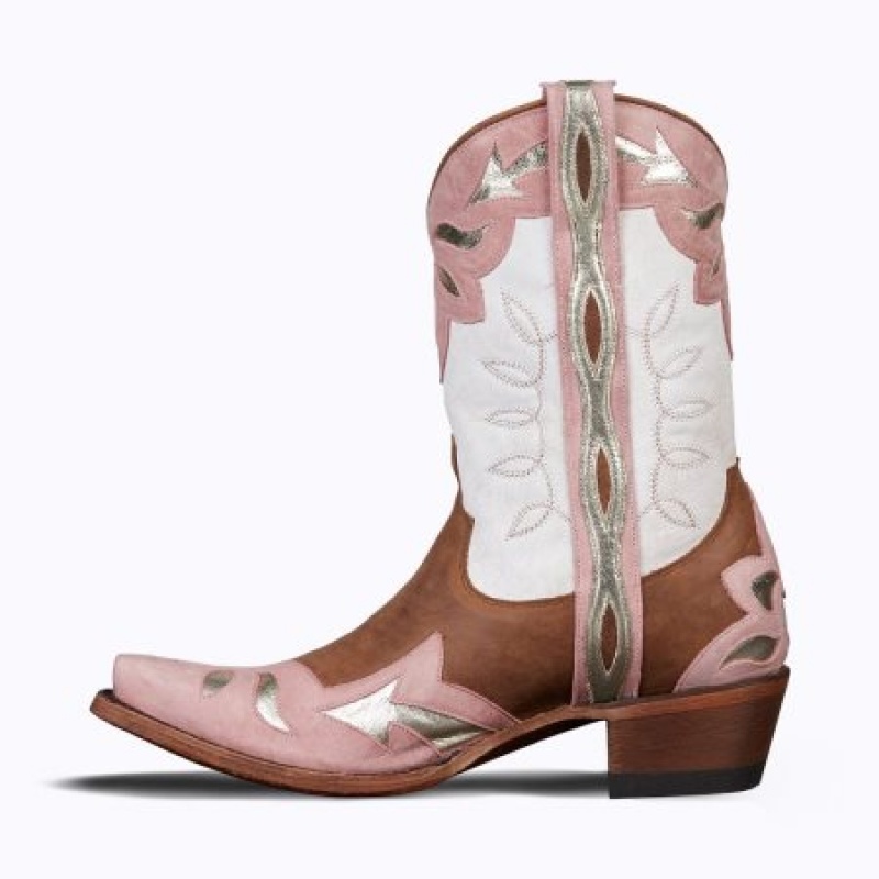 Lane Dime Store Cowgirl Women's Booties Ceramic Crackle / Blush / Champagne Metallic | 26397-WLZO