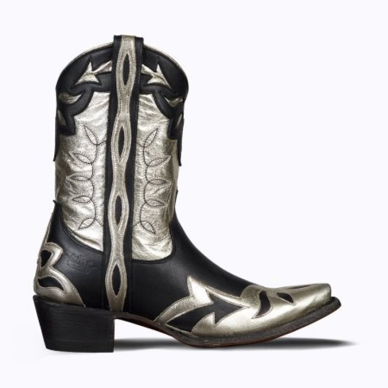 Lane Dime Store Cowgirl Women's Booties Jet Black / Champagne Metallic | 68470-ZUAG