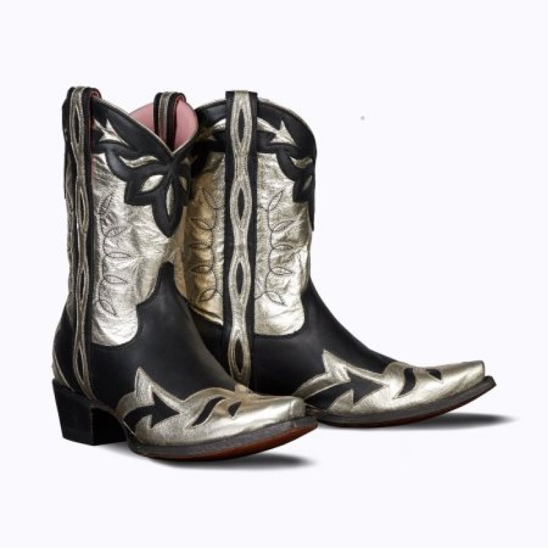 Lane Dime Store Cowgirl Women's Booties Jet Black / Champagne Metallic | 68470-ZUAG