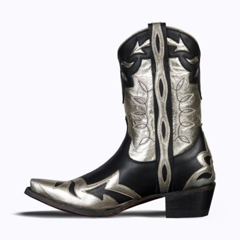 Lane Dime Store Cowgirl Women's Booties Jet Black / Champagne Metallic | 68470-ZUAG