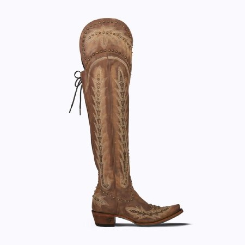 Lane Lexington OTK Stud Women's Boots Oiled Saddle | 26945-TXRP