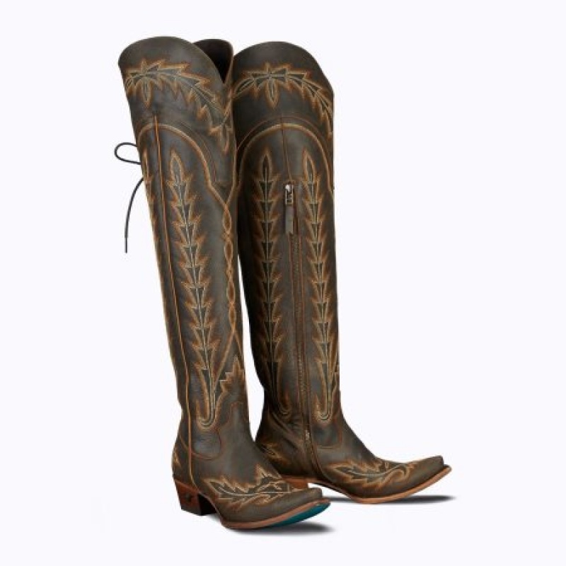 Lane Lexington OTK Women's Boots Brown Crackle | 74569-CIHG