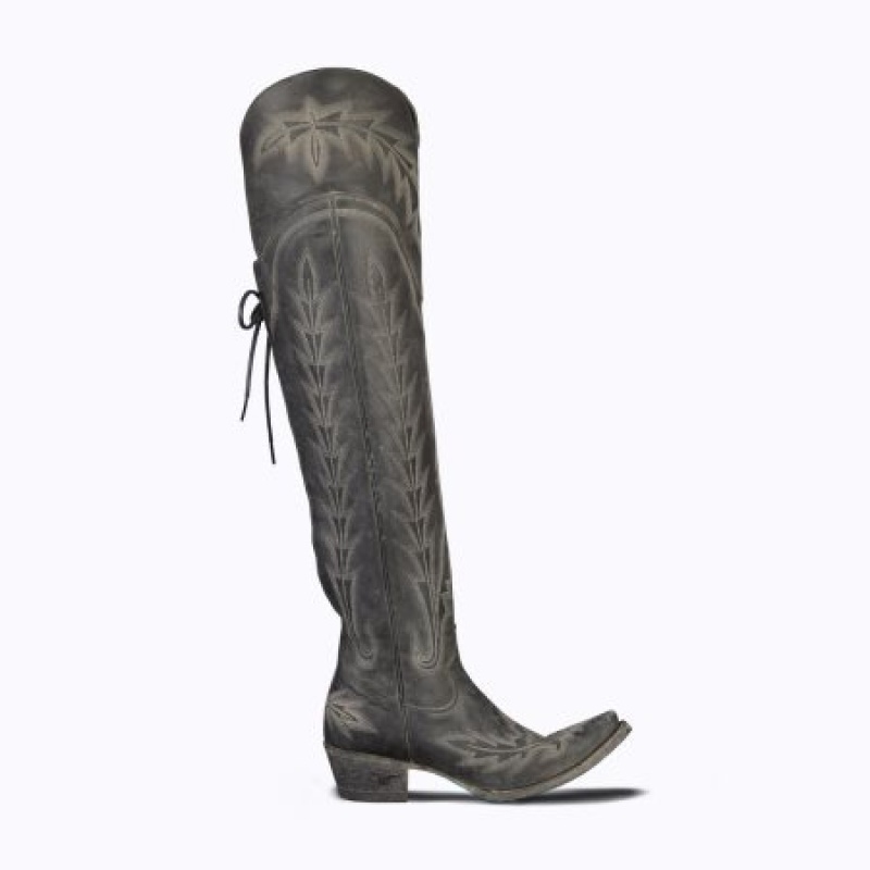 Lane Lexington OTK Women's Boots Distressed Jet Black | 38170-NPJV