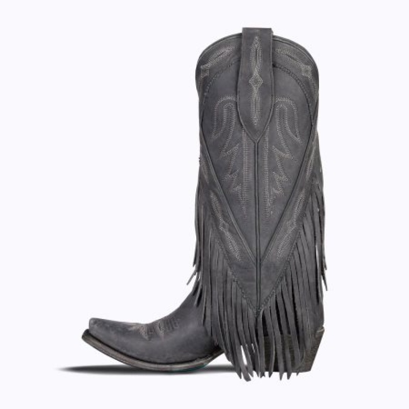 Lane Senita Falls Women's Boots Distressed Jet Black | 86405-BPKZ